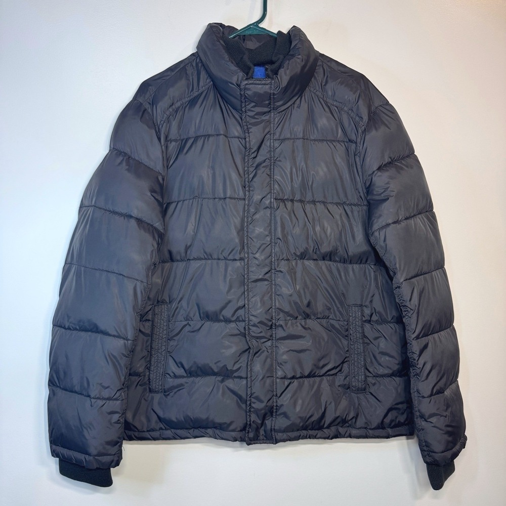 Andrew Marc New York Black Puffer Jacket Mens Large Quilted Insulated Moto Coat